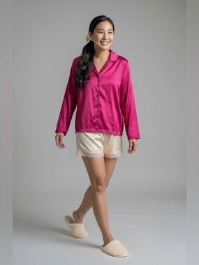 Gilligan O’malley Red Satin button down Pajama shirt blouse